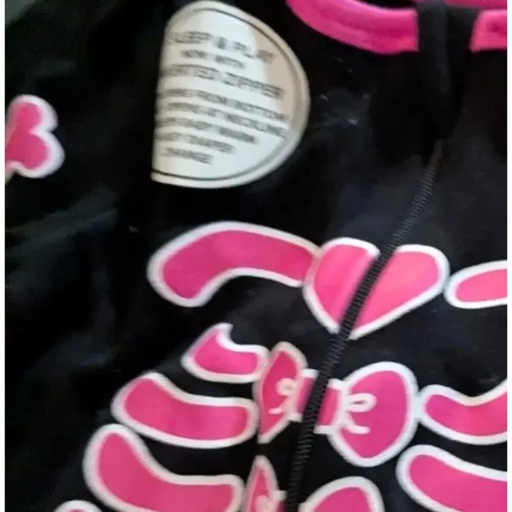 Baby Girls Pink Black Halloween Skeleton 1 Piece Sleeper Footed 0-3 Months New
